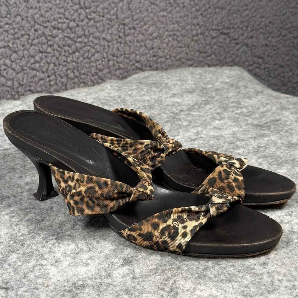 Donald J Pliner Brown Congo Mesh Elastic Leopard Print Sandals Mules BARE 8 Heel